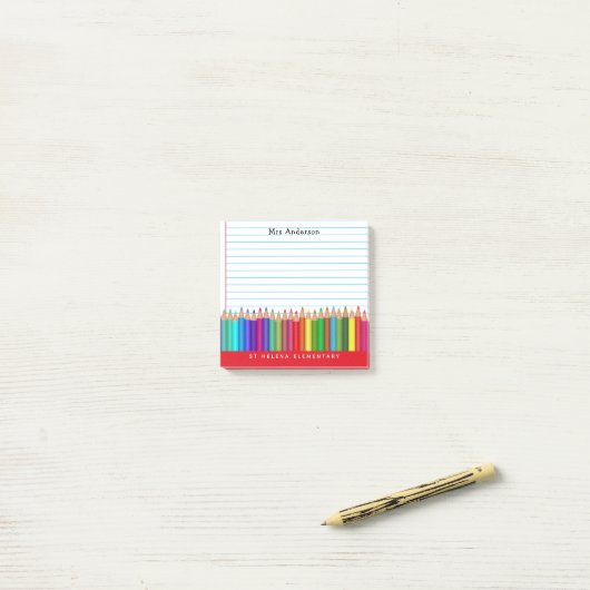 Zurück zu Schulstiften Eine Note von Lehrer Post-it Klebezettel (Auf Schreibtisch)