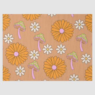 Zurück zum 70er Orange Daisies und Pilze Seidenpapier