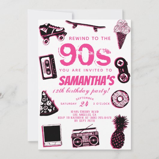 Zurück zum Geburtstag der 90er Jahre Einladung (Vorderseite)
