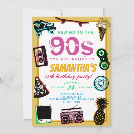 Zurück zum Geburtstag der 90er Jahre Einladung (Vorderseite)