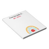 Zurück zum Lehrer personalisierter Regenbogenapfel Notizblock (angewinkelt)