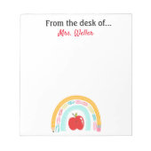 Zurück zum Lehrer personalisierter Regenbogenapfel Notizblock (Vorderseite)
