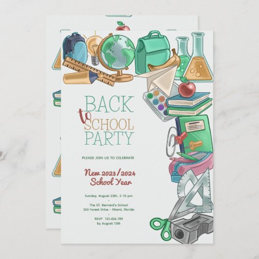 Zurück zum Party der Schule Einladung (Vorne/Hinten)