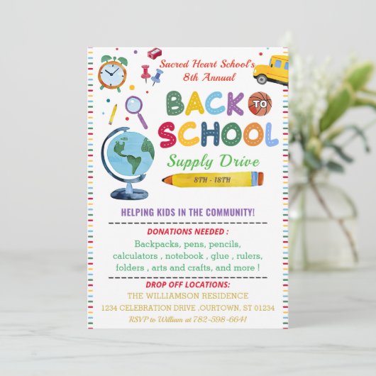 Zurück zum Party der Schulversorgung Einladung (Stehend Vorderseite)