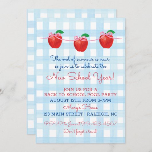 Zurück zum School Pool Party Einladung (Vorne/Hinten)