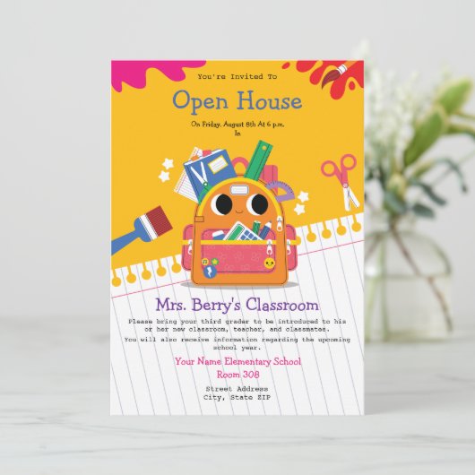 Zurück zum Schulklassenzimmer Open House Einladung (Stehend Vorderseite)