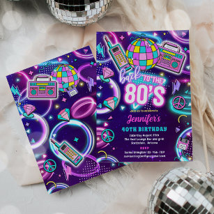Zurück zur 80er Neon Disco 40. Geburtstag Einladung