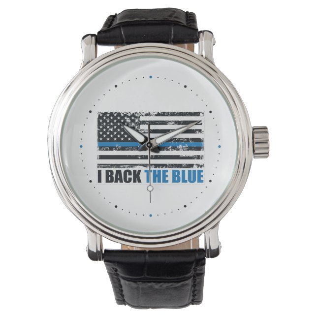 Zurück zur blauen Linie USA Flag MAGA WWG1WA Armbanduhr (Vorderseite)