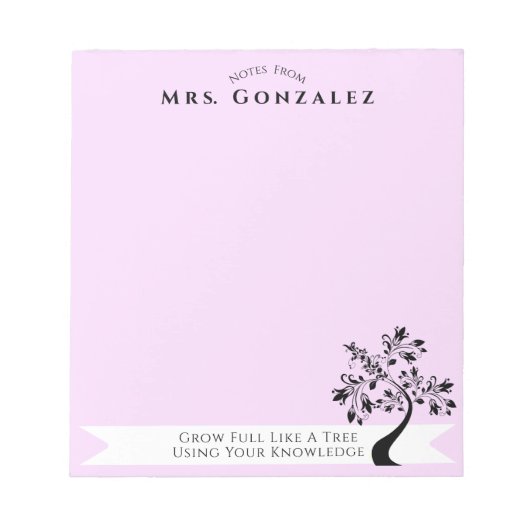 Zurück zur Lehrerin Boho Blumenbaum Custom Notizblock (Vorderseite)