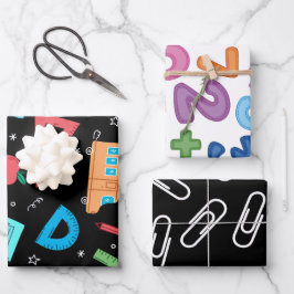 Zurück zur Mathematik und Zahlen Set von 3 Geschenkpapier Set