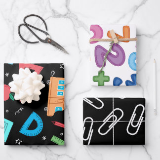 Zurück zur Mathematik und Zahlen Set von 3 Geschenkpapier Set