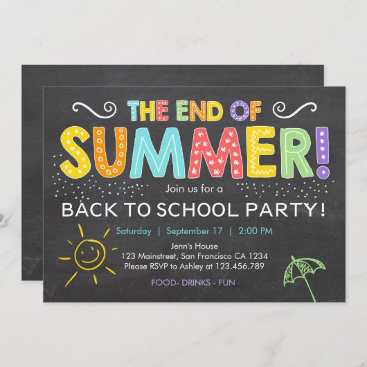 Zurück zur Party Einladung am Ende des Sommers (Vorne/Hinten)