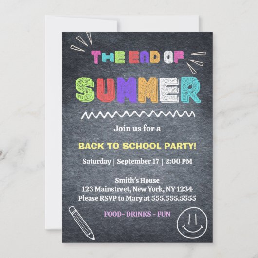 Zurück zur Party Einladung am Ende des Sommers (Vorderseite)