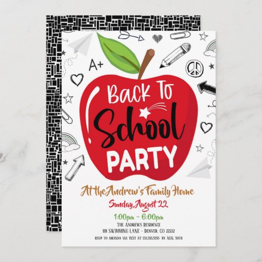 Zurück zur Party Einladung der Schule (Vorne/Hinten)