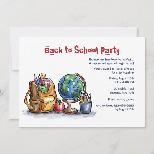 Zurück zur Party Einladung des Schultages (Vorderseite)