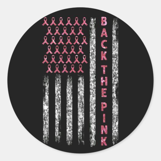 Zurück zur rosa Flachbandmarkierung Brustkrebs USA Runder Aufkleber (Vorderseite)