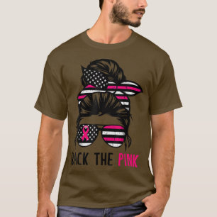 Zurück zur rosa Ribbon-Messy Bun American Flag Bre T-Shirt