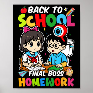 Zurück zur Schule 2025 Endgegner-Hausaufgaben Poster