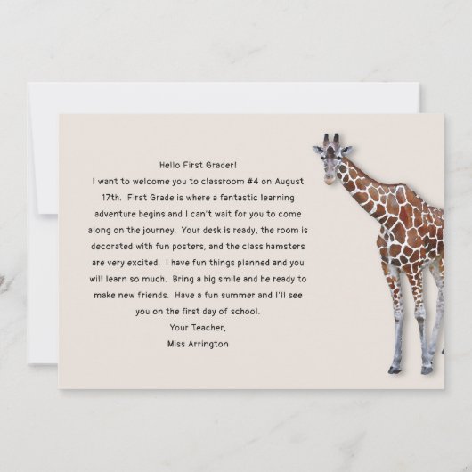 Zurück zur Schule Begrüßungskarten Giraffe Abenteu Einladung (Rückseite)