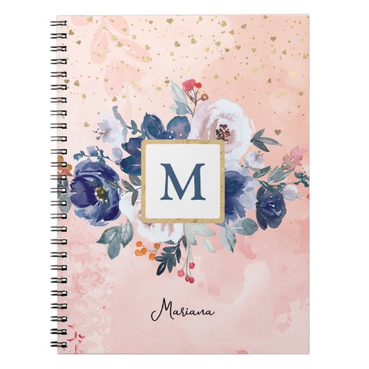 Zurück zur Schule Blaues Wasserfarben Blumenrosa M Notizblock (Vorderseite)