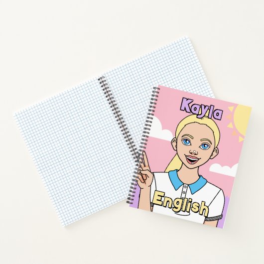 Zurück zur Schule Blonde Pink Cartoon Girl Thema Notizblock (Innenseite)