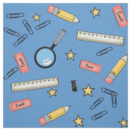Zurück zur Schule / Bürobedarf Blau Stoff (Muster)