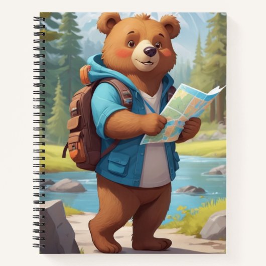 Zurück zur Schule - Cartoon Bear mit Rucksack und Notizblock (Vorderseite)