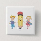 Zurück zur Schule Cartoon Happy Pencil und Kids Button (Vorderseite)