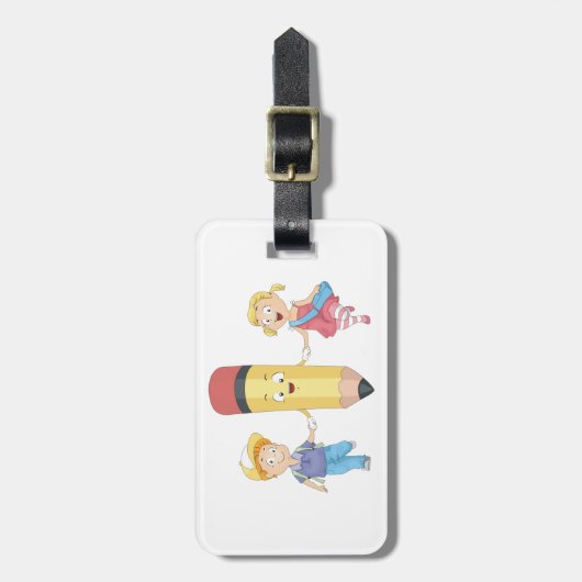 Zurück zur Schule Cartoon Happy Pencil und Kids Gepäckanhänger (Vorderseite vertikal)