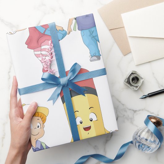 Zurück zur Schule Cartoon Happy Pencil und Kids Geschenkpapier