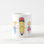 Zurück zur Schule Cartoon Happy Pencil und Kids Kaffeetasse (Mittel)
