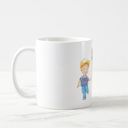 Zurück zur Schule Cartoon Happy Pencil und Kids Kaffeetasse (Links)