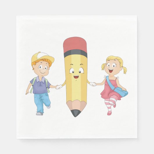 Zurück zur Schule Cartoon Happy Pencil und Kids Serviette (Vorderseite)