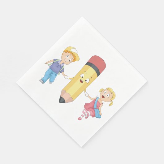 Zurück zur Schule Cartoon Happy Pencil und Kids Serviette (Ecke)