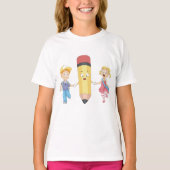 Zurück zur Schule Cartoon Happy Pencil und Kids T-Shirt (Vorderseite)