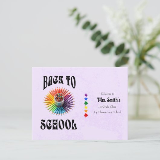 Zurück zur Schule Crayons Lehrer Personalisiert Postkarte (Stehend Vorderseite)