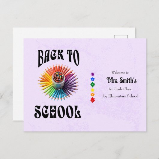 Zurück zur Schule Crayons Lehrer Personalisiert Postkarte (Vorne/Hinten)