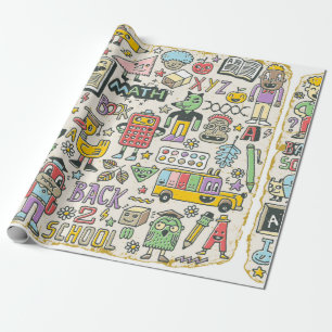 Zurück zur Schule farbenfrohe Doodle Set 2. Handge Geschenkpapier