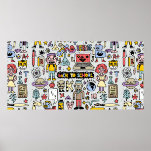 Zurück zur Schule farbenfrohe Doodle Set. Vintage  Poster