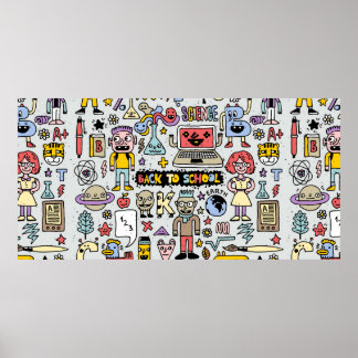 Zurück zur Schule farbenfrohe Doodle Set. Vintage  Poster