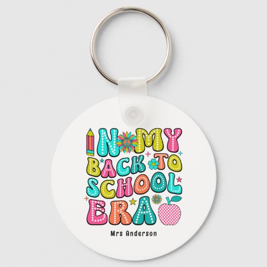 Zurück zur Schule farbenfrohe Retrolehrerin Schlüsselanhänger (Vorderseite)