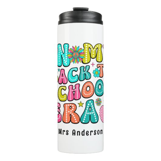 Zurück zur Schule farbenfrohe Retrolehrerin Thermosbecher (Vorderseite)