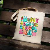 Zurück zur Schule farbenfrohe Retrolehrerin Tragetasche