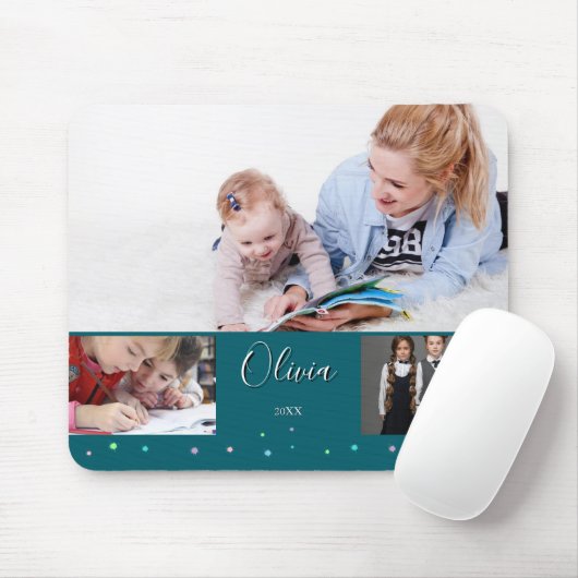 Zurück zur Schule Foto-Collage Deep Teal Name Mousepad (Mit Mouse)