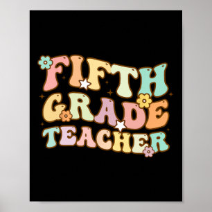 Zurück zur Schule Fünfte Klasse Lehrer farbige Kin Poster