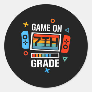 Zurück zur Schule Game On 7. Klasse Lustiger Gamer Runder Aufkleber