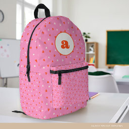 Zurück zur Schule Girl Pink Hearts Initial Bedruckter Rucksack
