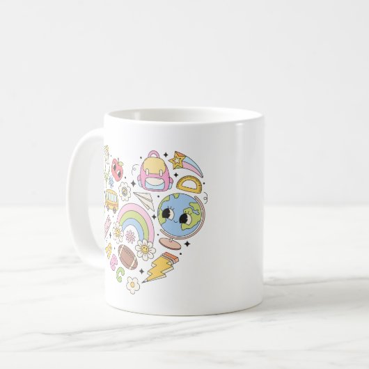 Zurück zur Schule Groovy Farbiges Herz Kaffeetasse (Vorderseite Links)