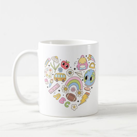 Zurück zur Schule Groovy Farbiges Herz Kaffeetasse (Links)
