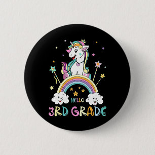 Zurück zur Schule Hallo 3. Klasse Rainbow Unicorn Button